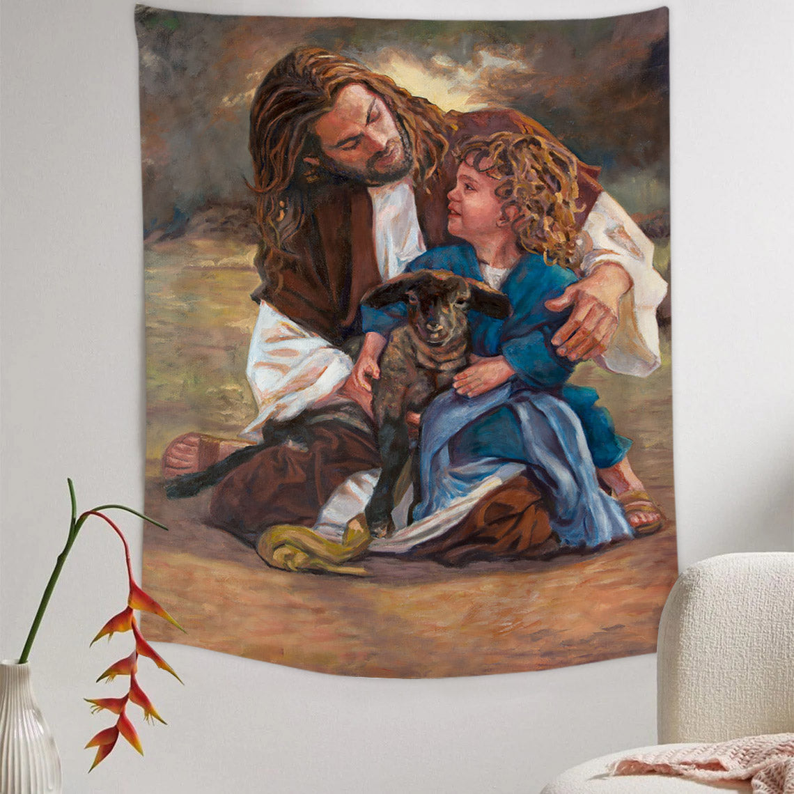 Little Shepherd Tapestry - Jesus Picture - Religious Tapestry - Christian Tapestry Wall Hangings