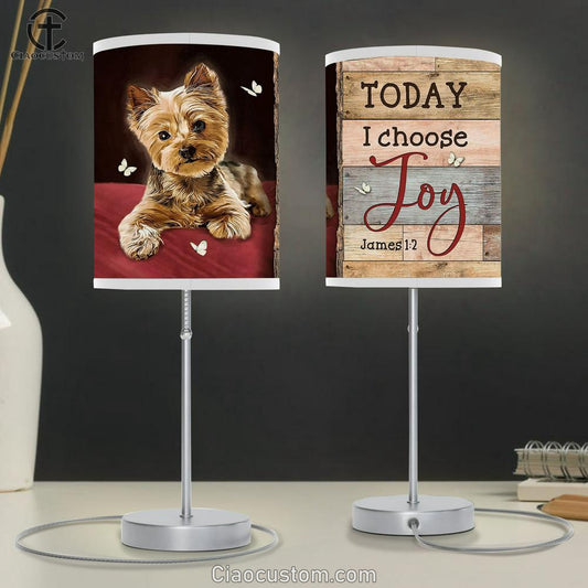 Little Yorkshire Terrier Today I Choose Joy Table Lamp Art - Christian Lamp Art Decor - Bible Verse Table Lamp
