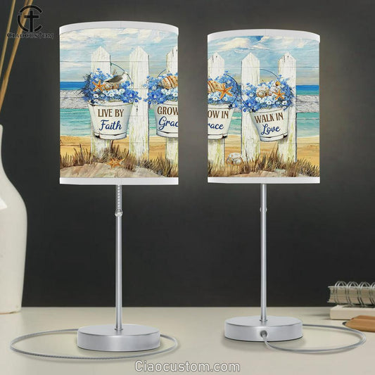 Live By Faith Baby Flower Beach Table Lamp For Bedroom - Bible Verse Table Lamp - Religious Room Decor