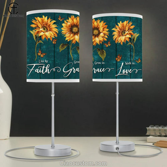 Live By Faith Grow In Grace Walk In Love Table Lamp For Bedroom - Sunflowers - Christian Room Decor