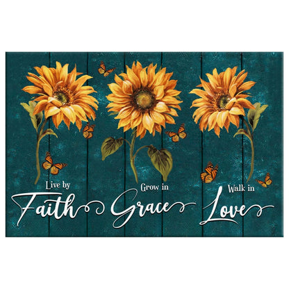 Live By Faith Grow In Grace Walk In Love Wall Art Canvas, Sunflowers Christian Wall Decor - Religious Wall Decor