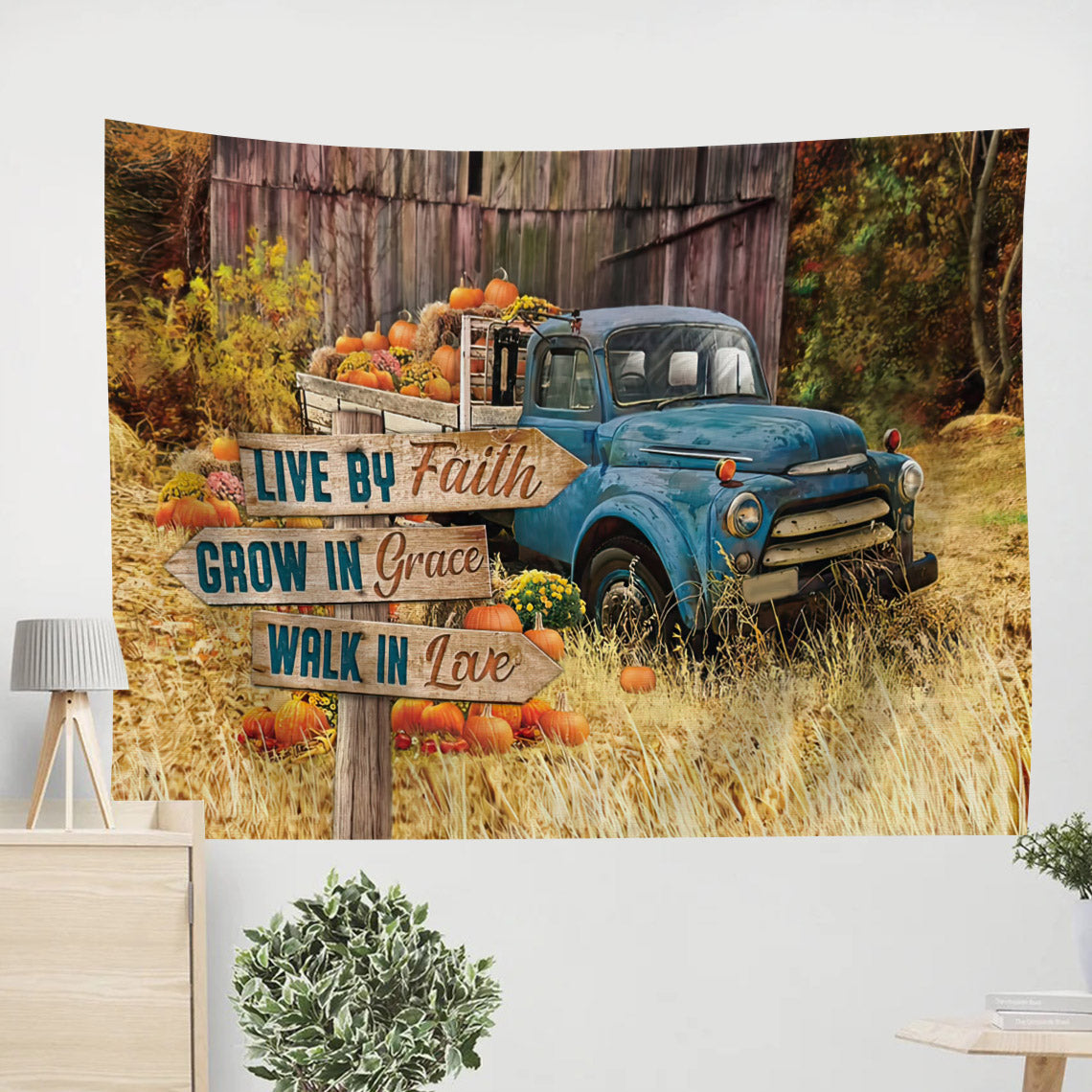 Live By Faith Grow In Grace Walk Love Thanksgiving Tapestry Wall Art - Religious Tapestry - Jesus Tapestry