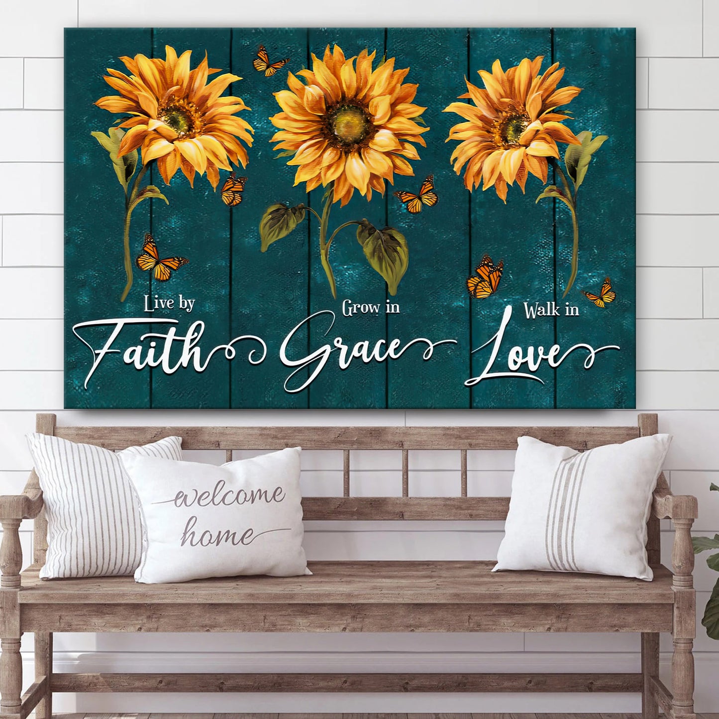 Live By Faith Grow In Grace Walk Love Wall Art - Canvas Sunflowers Christian Decor
