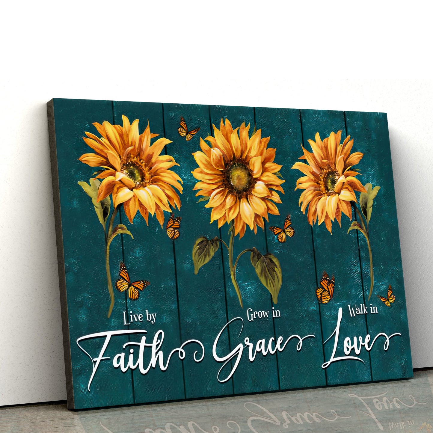 Live By Faith Grow In Grace Walk Love Wall Art - Canvas Sunflowers Christian Decor