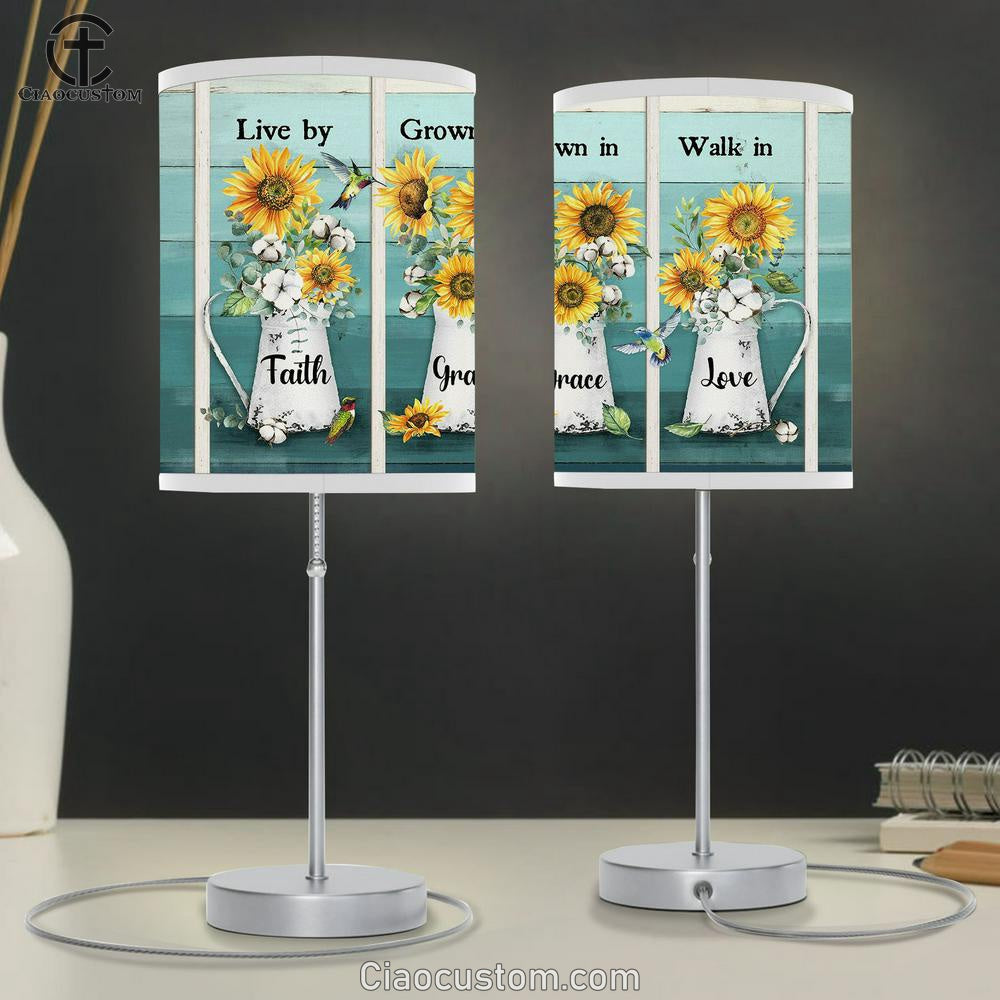 Live By Faith Grown In Grace Sunflower Vase Hummingbird Table Lamp Art - Bible Verse Lamp Art - Room Decor Christian