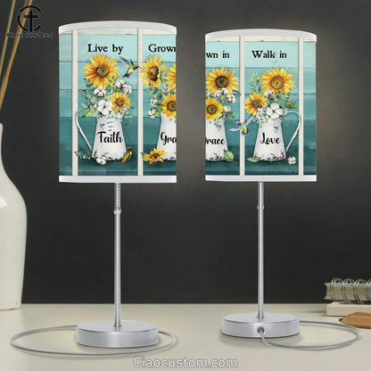 Live By Faith Grown In Grace Sunflower Vase Hummingbird Table Lamp Art - Bible Verse Lamp Art - Room Decor Christian