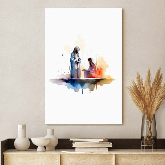 Living Water Modern Wall Art Jesus Painting Minimalist - Canvas Pictures - Jesus Canvas Art - Christian Wall Art