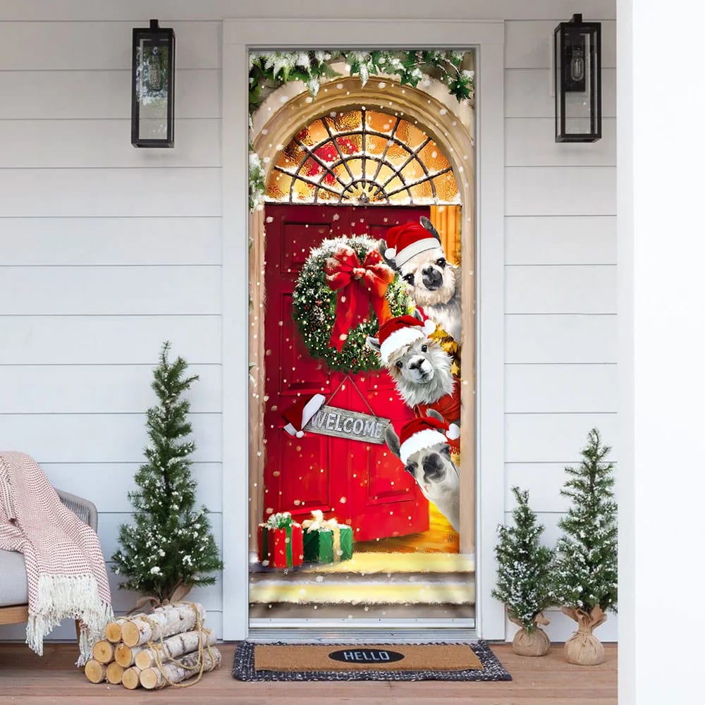 Llama Christmas Door Cover - Christmas Outdoor Decoration