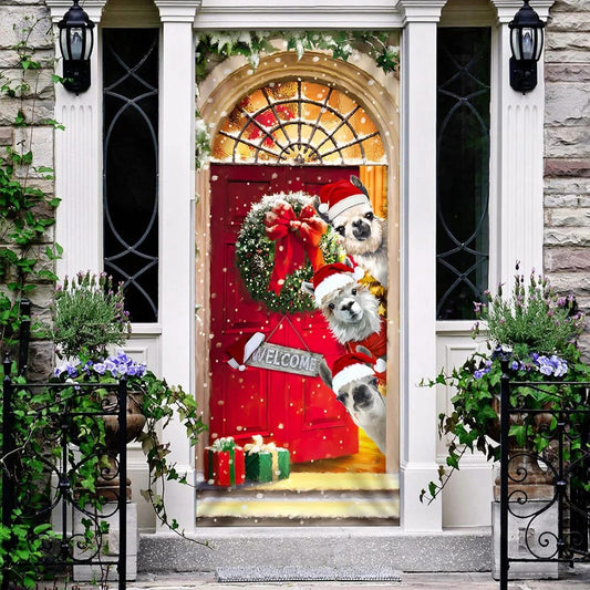 Llama Christmas Door Cover - Christmas Outdoor Decoration