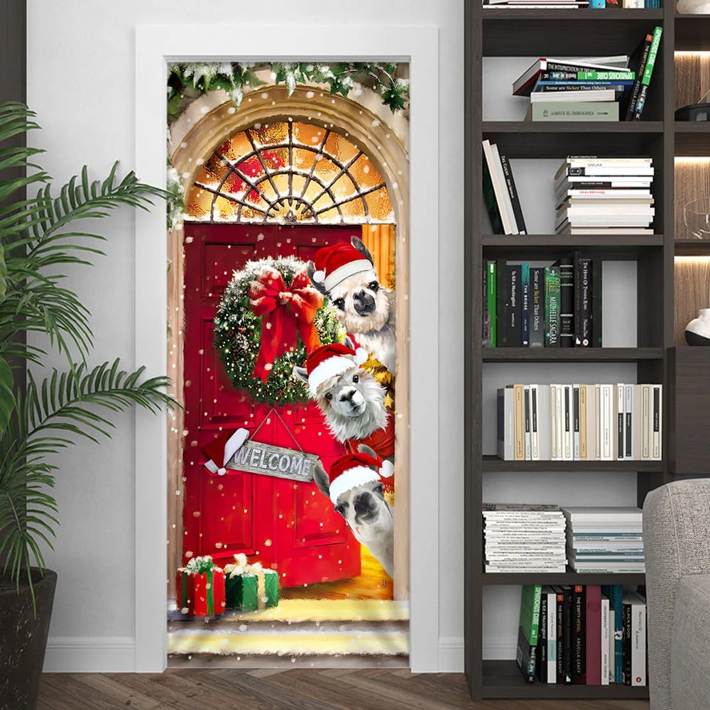 Llama Christmas Door Cover - Christmas Outdoor Decoration