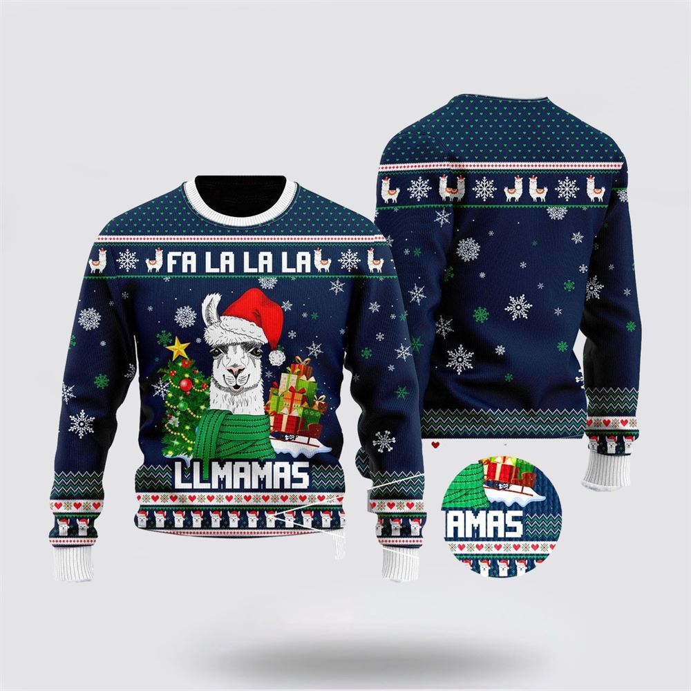 Llama Christmas Hat Ugly Christmas Sweater, Farm Sweater, Christmas Gift, Best Winter Outfit Christmas