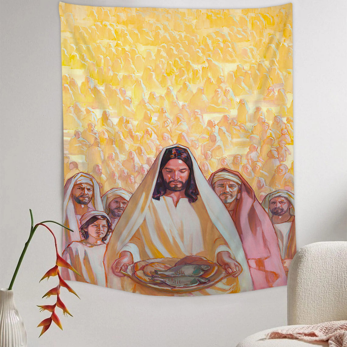 Loaves and Fishes Tapestry - Jesus Picture - Religious Tapestry - Christian Tapestry Wall Hangings