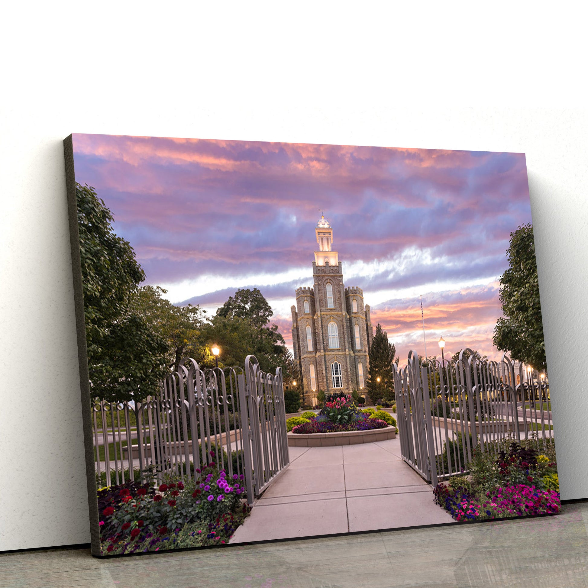 Logan Utah Temple Landmark Of Light Canvas Wall Art - Jesus Christ Picture - Canvas Christian Wall Art