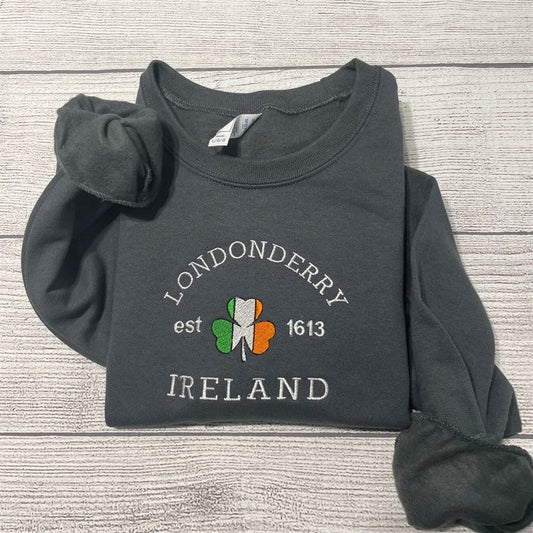 Londonderry Ireland Embroidered Sweatshirt, Women's Embroidered Sweatshirts