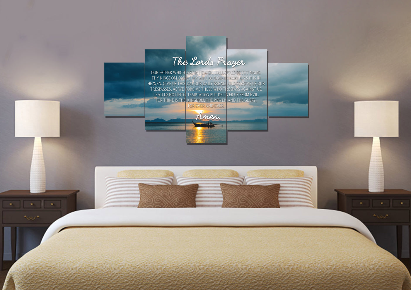 Lone Ship & The Lords Prayer Wall Art - Christian Canvas Wall Art