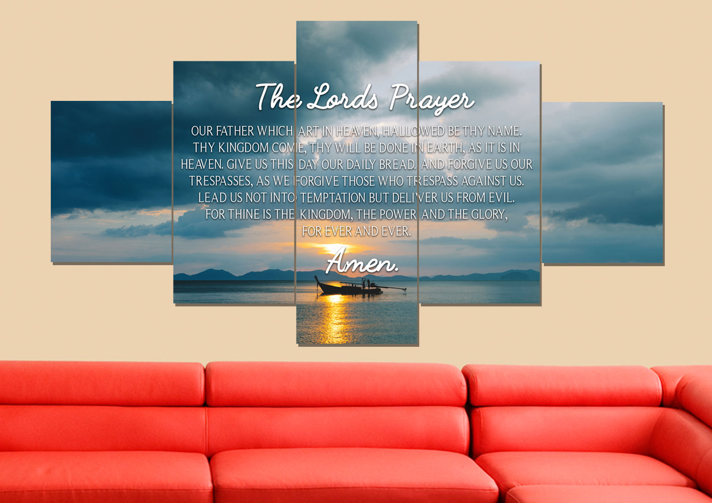 Lone Ship & The Lords Prayer Wall Art - Christian Canvas Wall Art