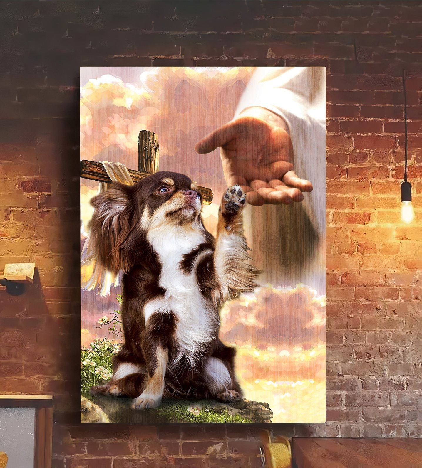 Long Hair Chihuahua God Hand Photo Canvas - Canvas Decor Ideas