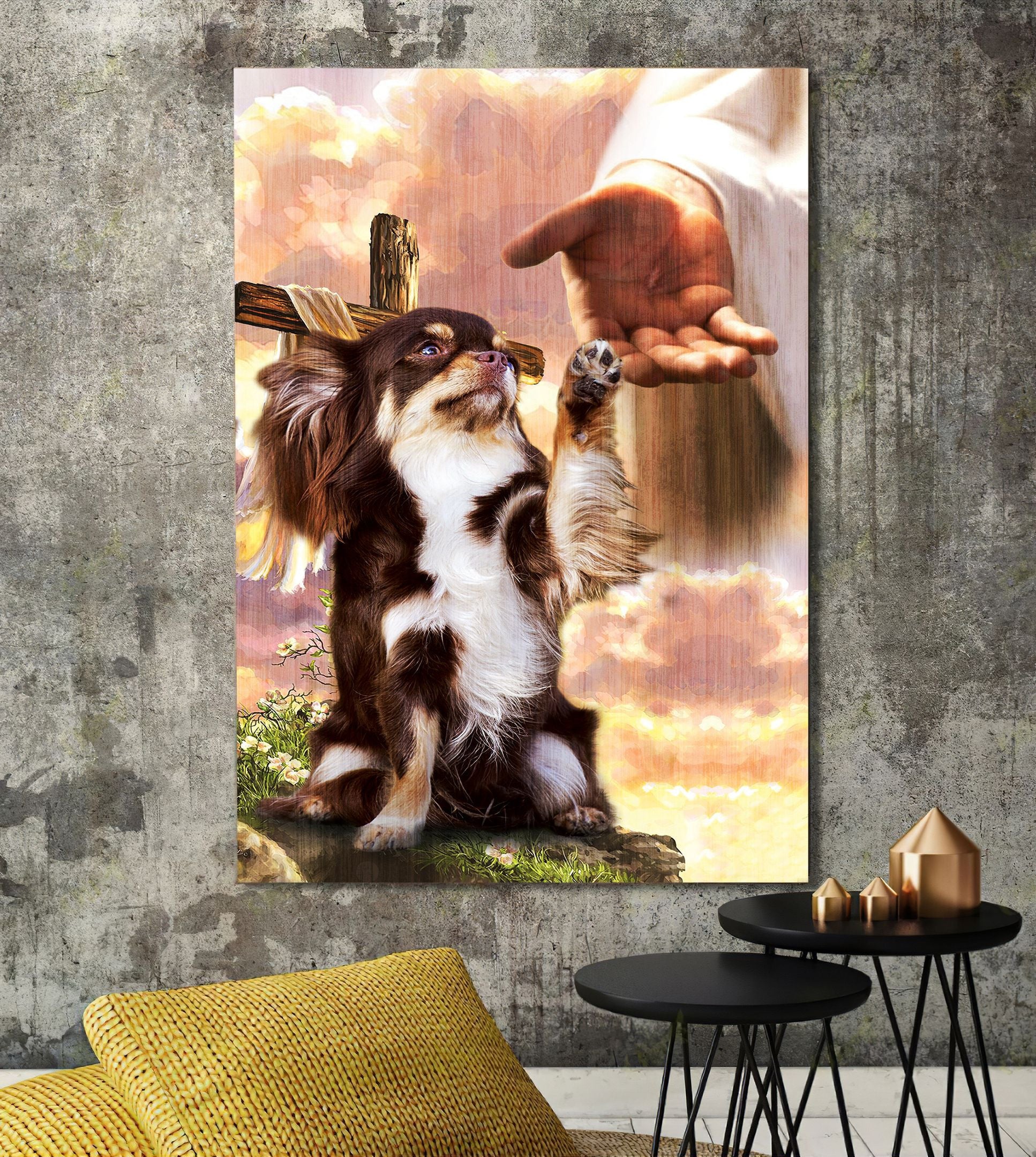 Long Hair Chihuahua God Hand Photo Canvas - Canvas Decor Ideas