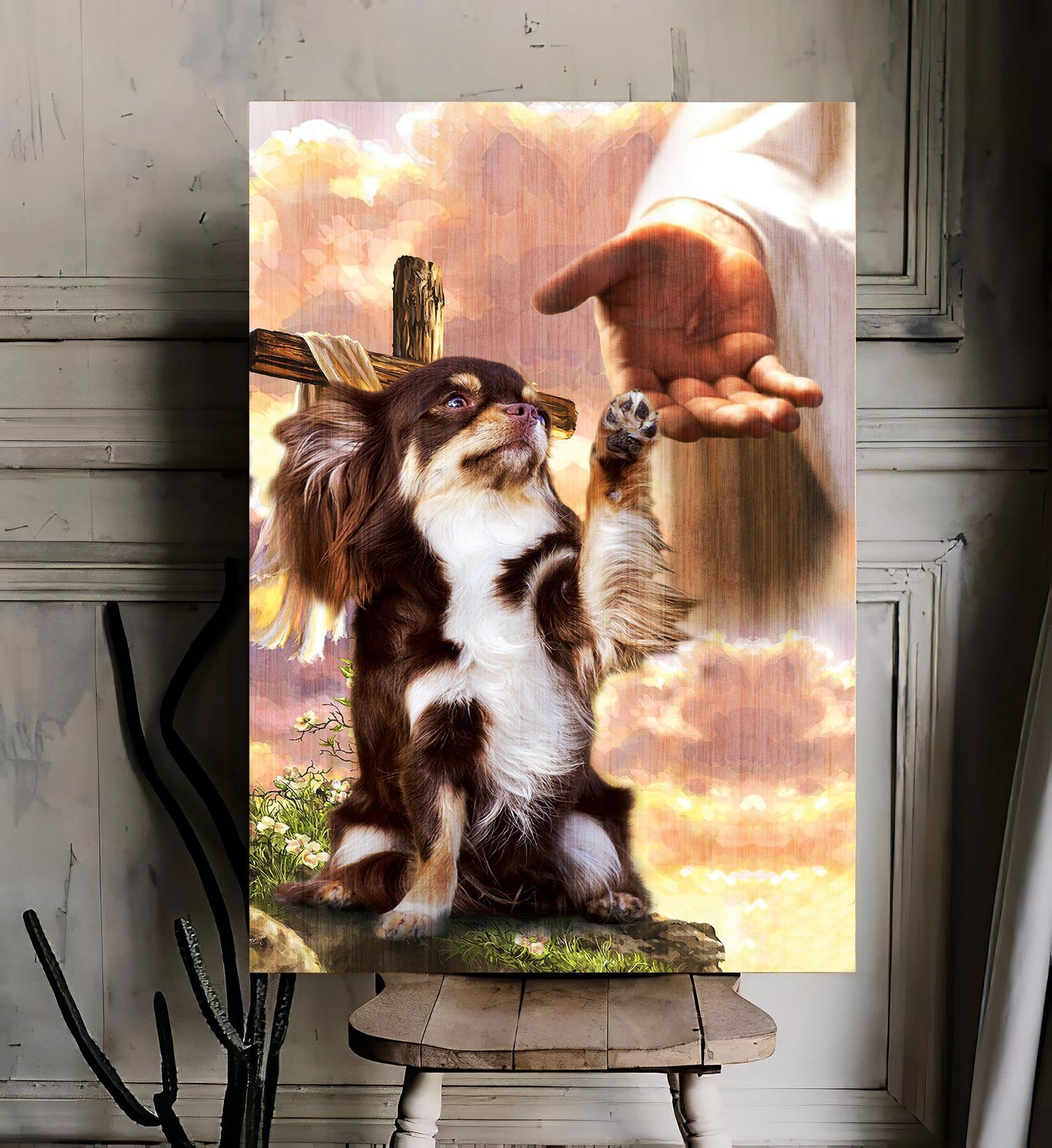 Long Hair Chihuahua God Hand Photo Canvas - Canvas Decor Ideas