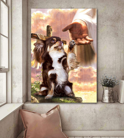 Long Hair Chihuahua God Hand Photo Canvas - Canvas Decor Ideas