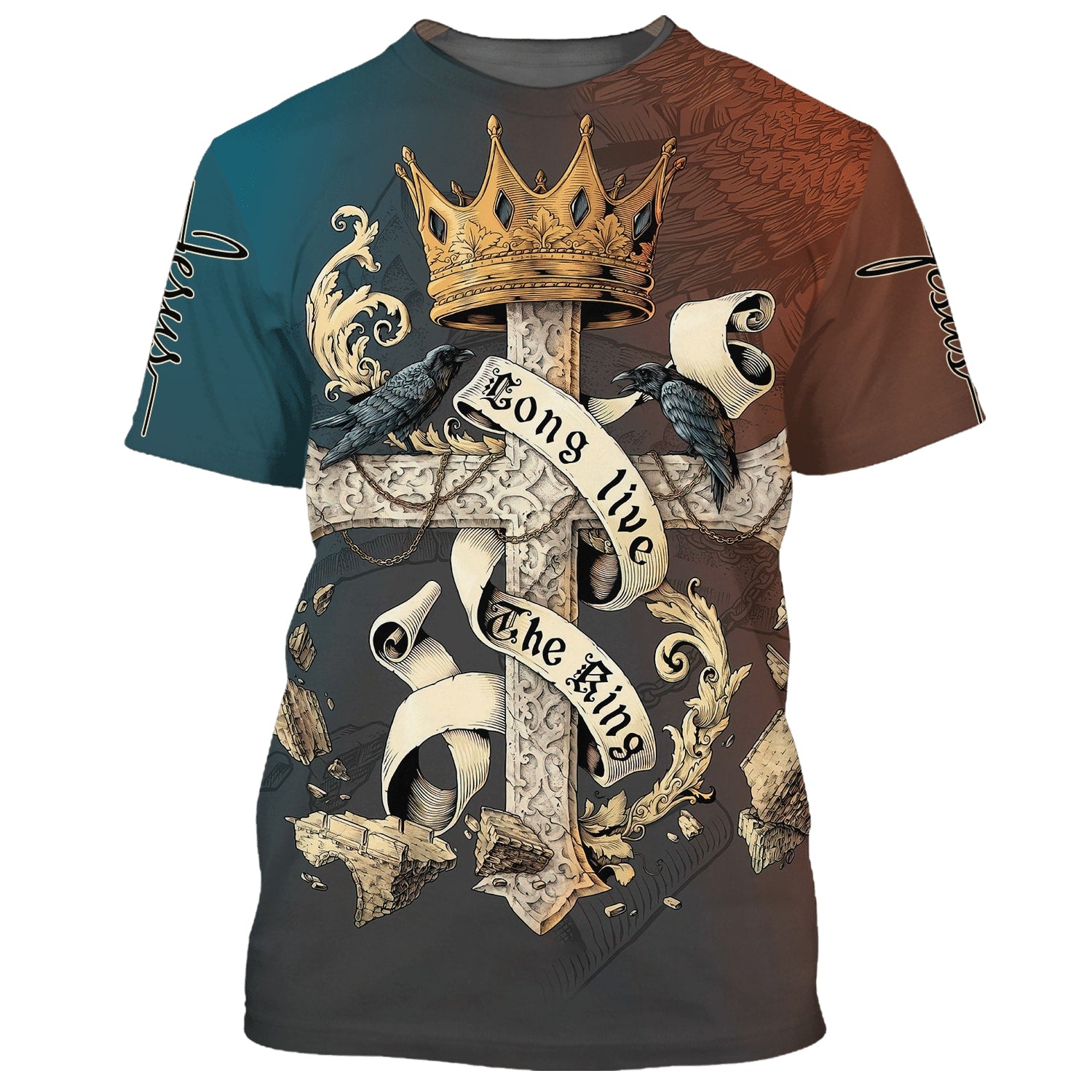 Long Live The King Shirts - Cross Crown Of Thorns 3D All Over Printed Shirt for Men and Women