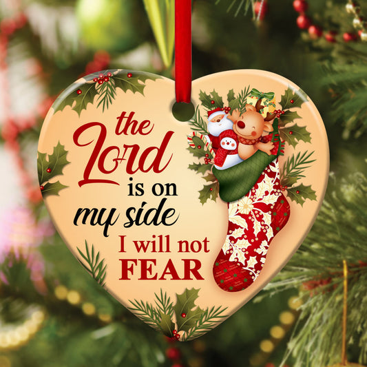 Lord Is On My Side - Amazing Christian Ceramic Heart Ornament - Christmas Decor - Funny Ornament