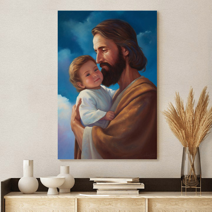 Lord Jesus Is Holding A Child In His Arms - Canvas Pictures - Jesus Canvas Art - Christian Wall Art