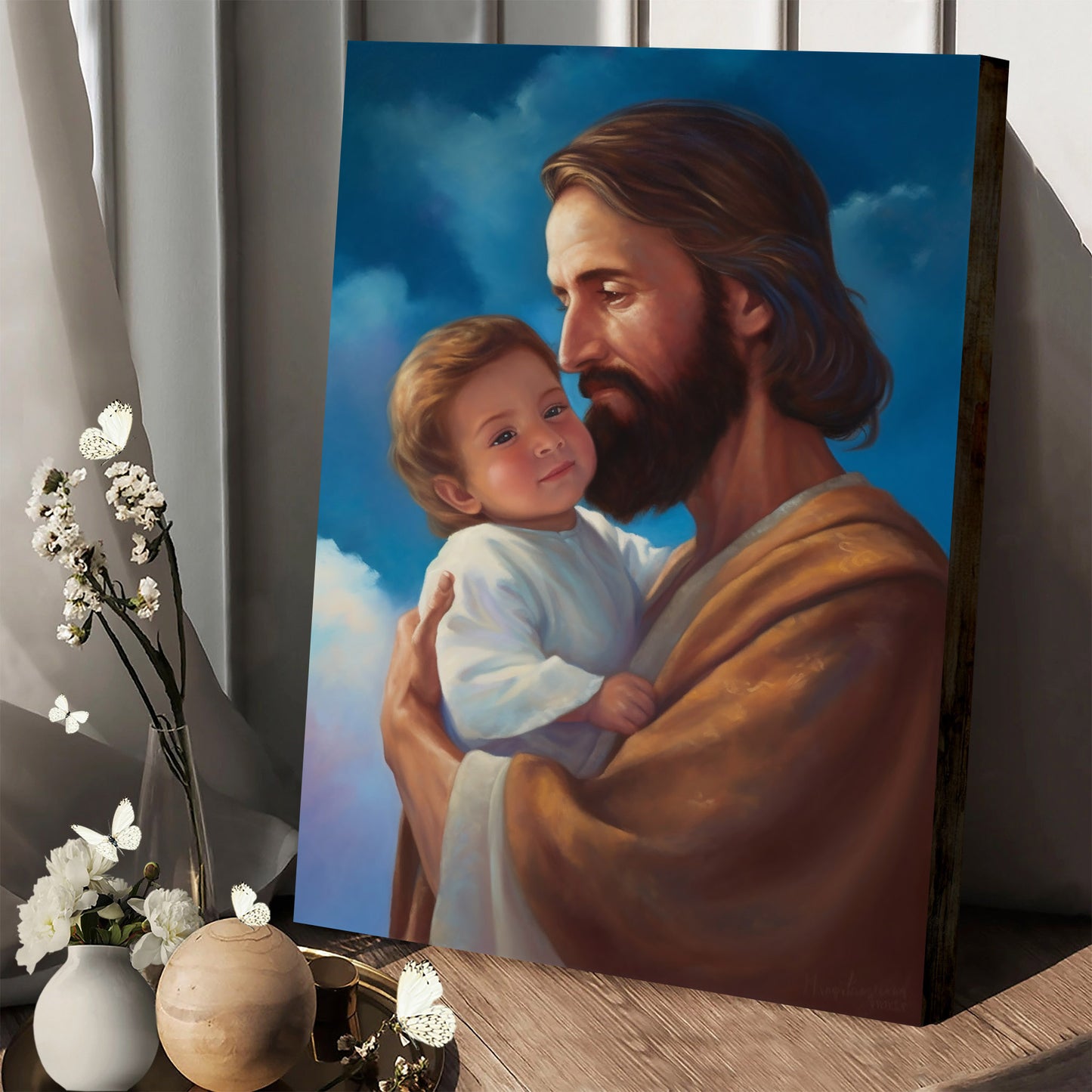 Lord Jesus Is Holding A Child In His Arms - Canvas Pictures - Jesus Canvas Art - Christian Wall Art