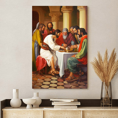 Lord Jesus Is Washing The Feet Of His Disciple Simon Peter At The Last Supper - Canvas Pictures - Jesus Canvas Art - Christian Wall Art