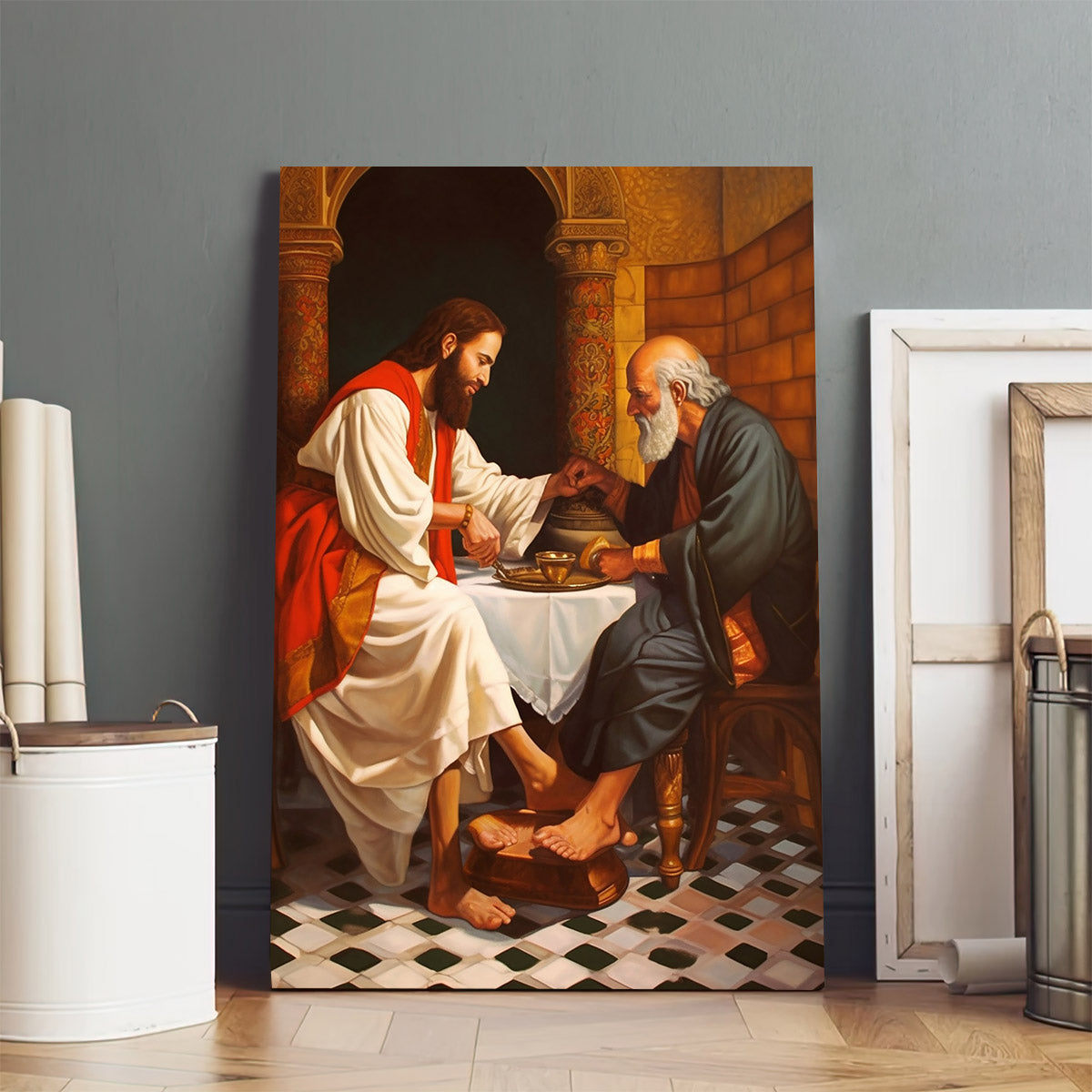 Lord Jesus Is Washing The Feet Of His Disciple Simon Peter At The Last Supper 1 - Canvas Pictures - Jesus Canvas Art - Christian Wall Art