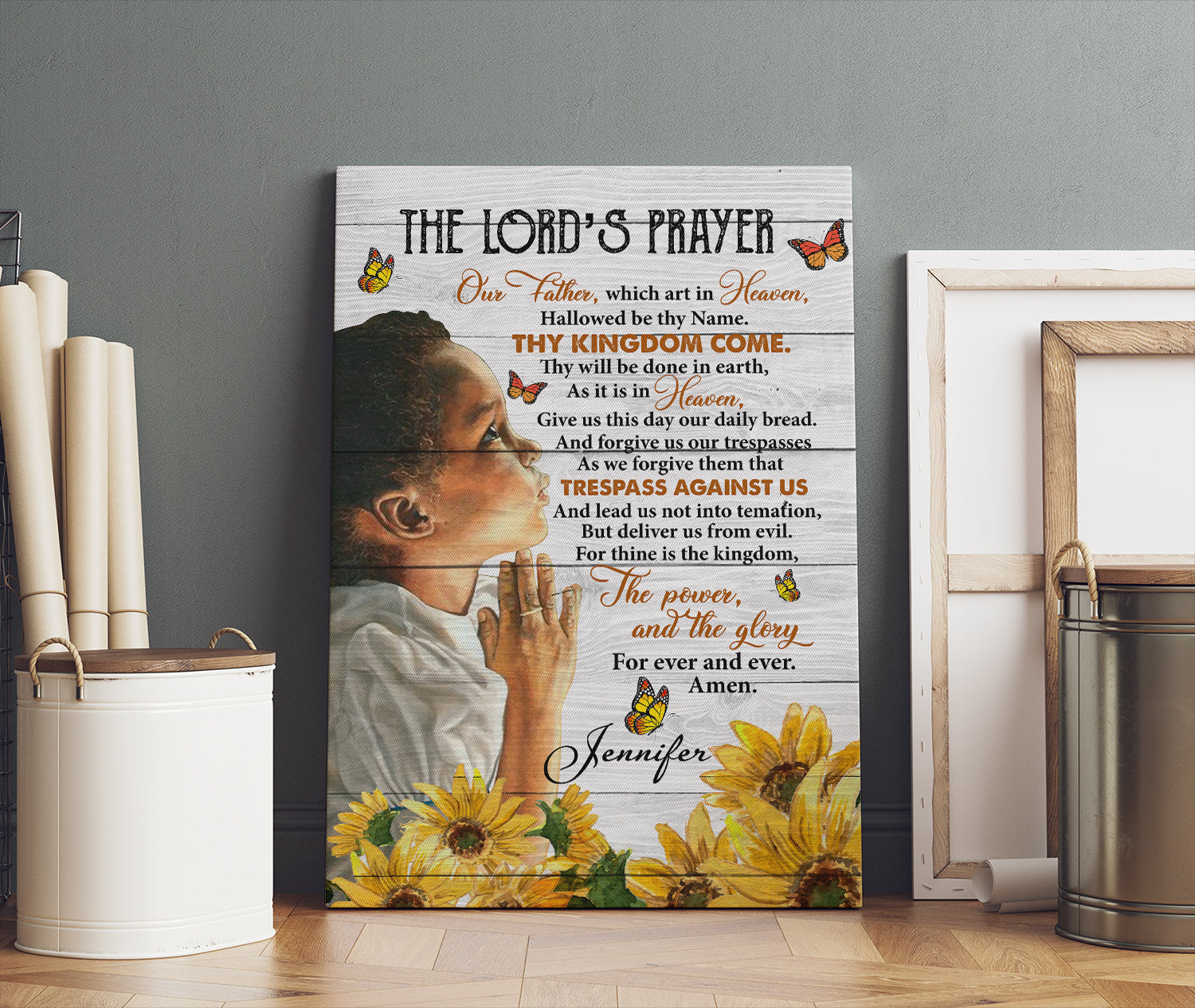 Lord's Prayer For Boys Canvas Wall Art - Scripture Prayer God Christian African American