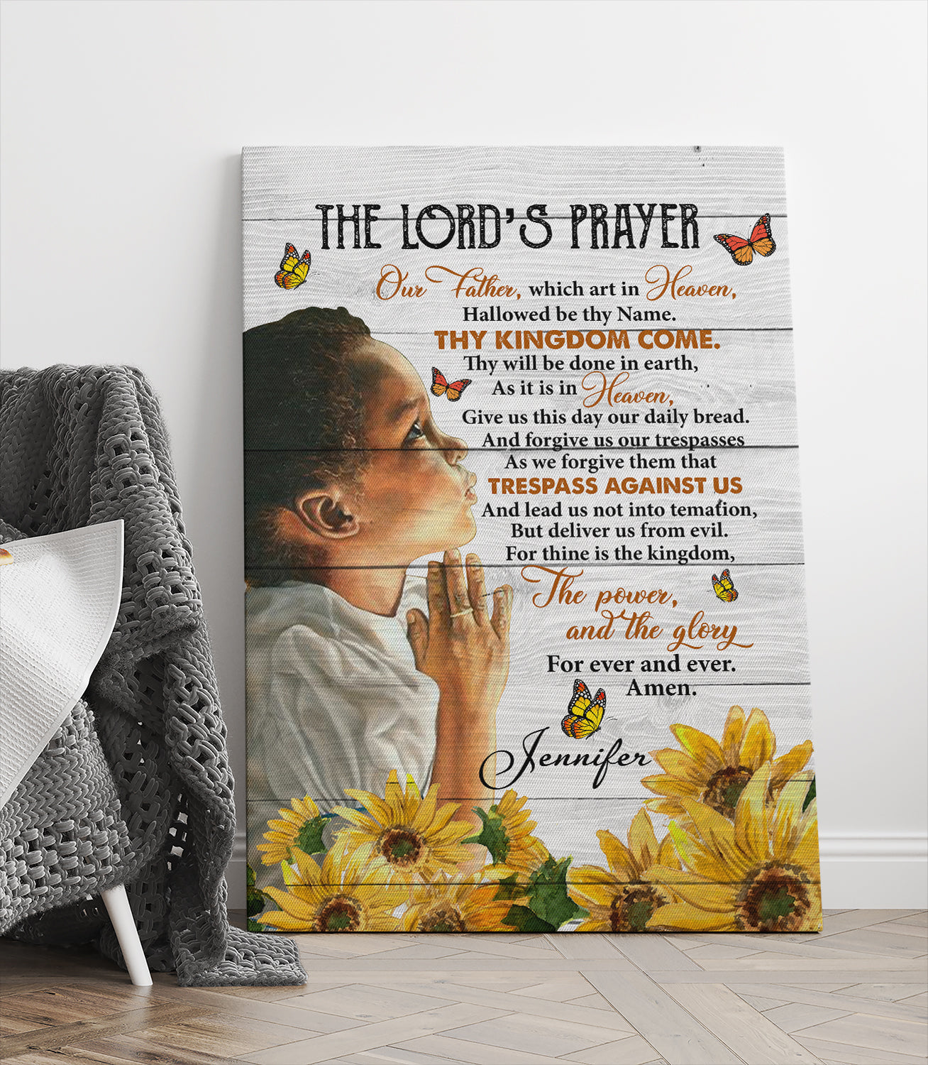 Lord's Prayer For Boys Canvas Wall Art - Scripture Prayer God Christian African American