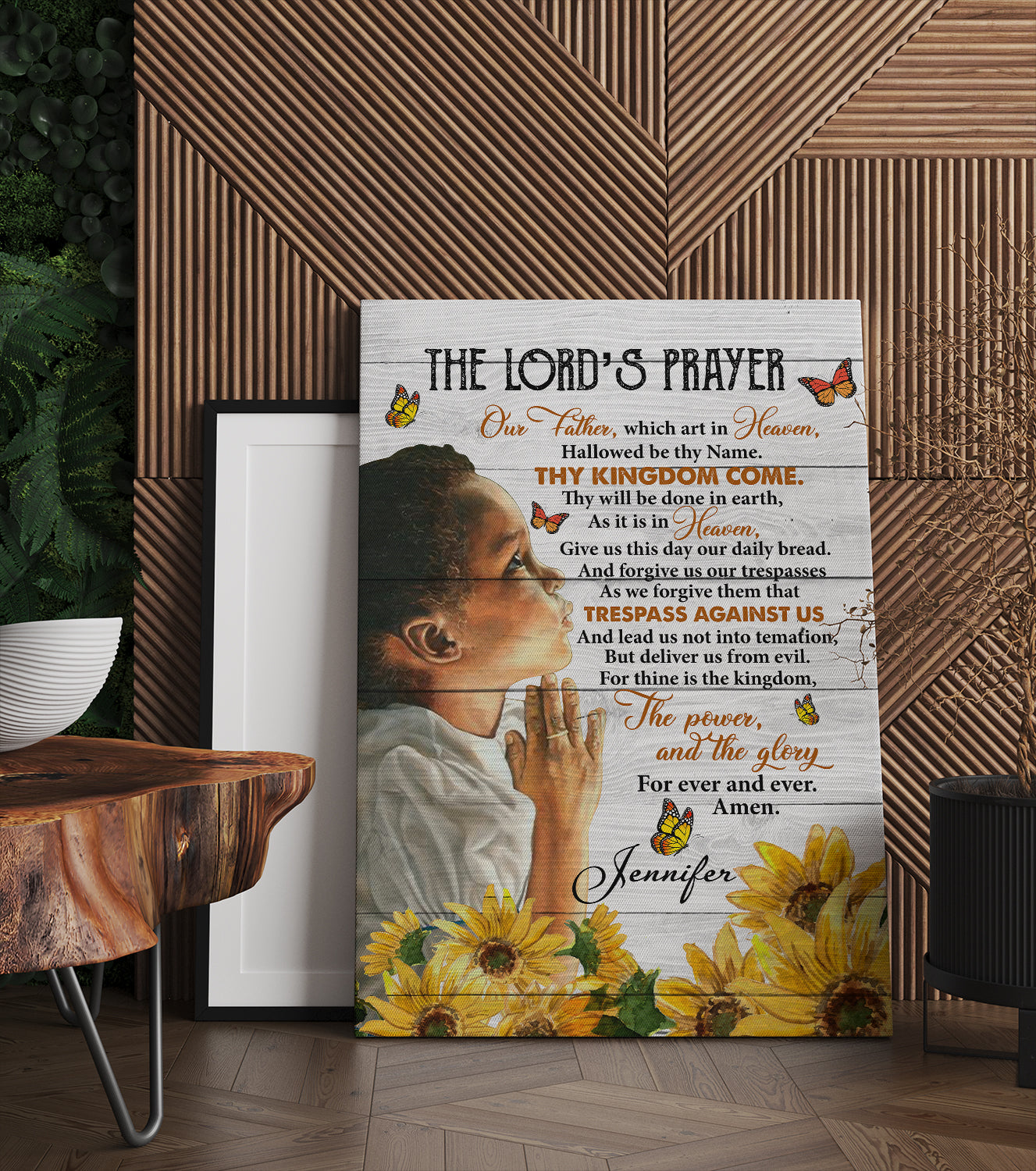 Lord's Prayer For Boys Canvas Wall Art - Scripture Prayer God Christian African American