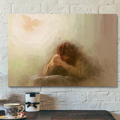Jesus Christ Praying Holy Spirit Dove - Lord Of Prayer Neutral Canvas - Religious Canvas Painting - Christian Wall Art - Christian Gift - Ciaocustom