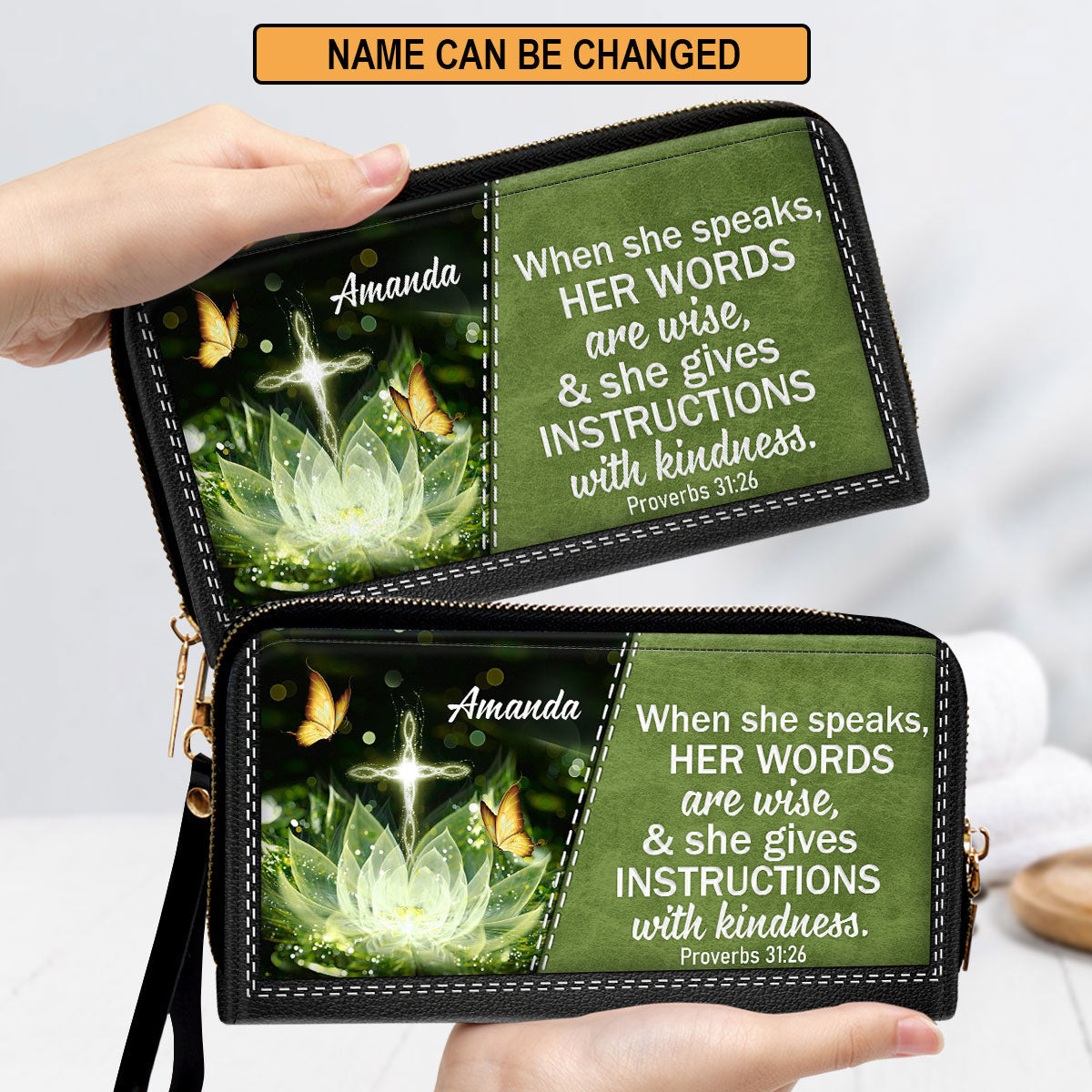 Lotus She Gives Instructions With Kin Clutch Purse For Women - Personalized Name - Christian Gifts For Women