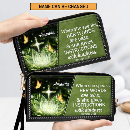 Lotus She Gives Instructions With Kin Clutch Purse For Women - Personalized Name - Christian Gifts For Women