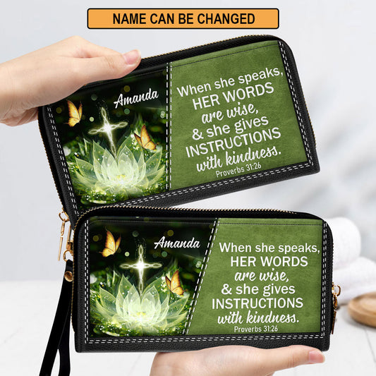 Lotus She Gives Instructions With Kin Clutch Purse For Women - Personalized Name - Christian Gifts For Women