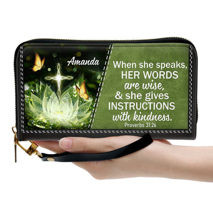 Lotus She Gives Instructions With Kin Clutch Purse For Women - Personalized Name - Christian Gifts For Women