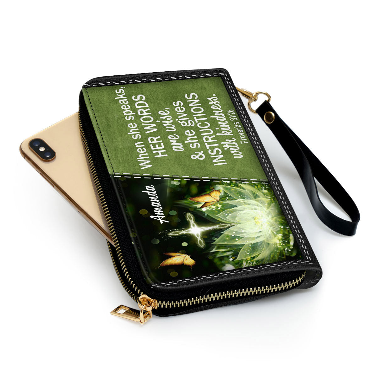 Lotus She Gives Instructions With Kin Clutch Purse For Women - Personalized Name - Christian Gifts For Women