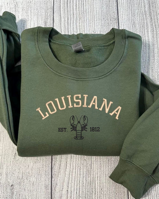 Louisiana Est. 1812 Embroidered Sweatshirt, Women's Embroidered Sweatshirts