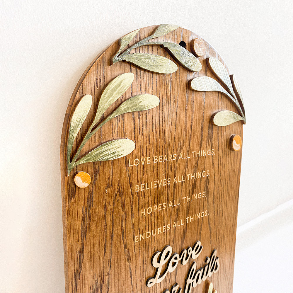 Love Never Fails Wood Sign - Religious Wood Signs - Bible Verse Wall Art