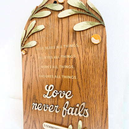 Love Never Fails Wood Sign - Religious Wood Signs - Bible Verse Wall Art