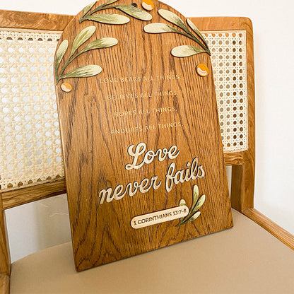 Love Never Fails Wood Sign - Religious Wood Signs - Bible Verse Wall Art