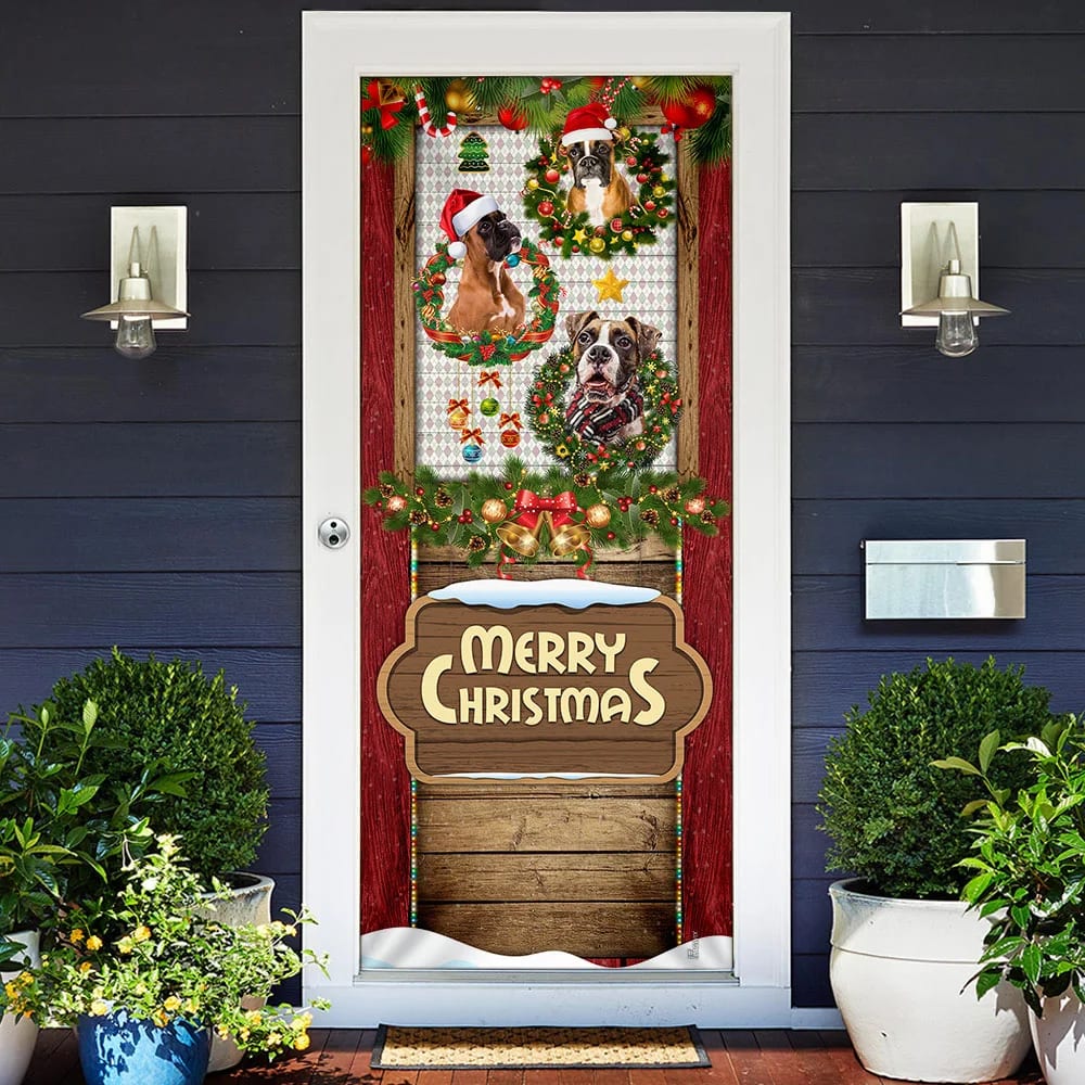 Love Boxer Dog Christmas Door Cover - Christmas Outdoor Decoration
