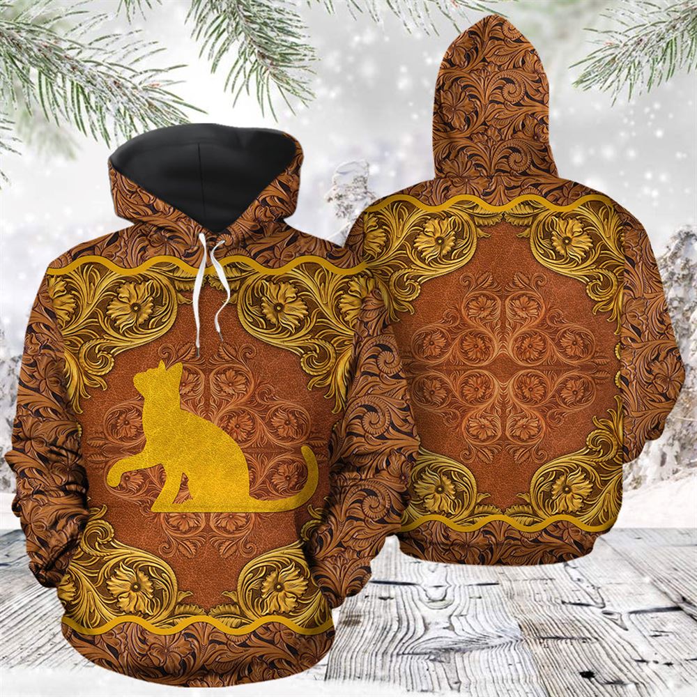 Love Cat Antique Golden All Over Print 3D Hoodie For Men And Women, Best Gift For Cat lovers, Best Outfit Christmas