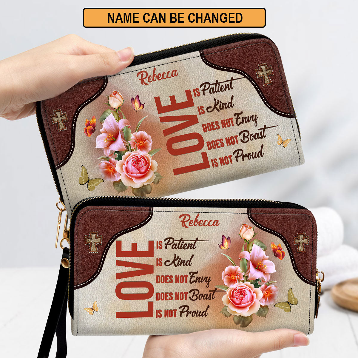 Love Does Not Envy Clutch Purse For Women - Personalized Name - Christian Gifts For Women