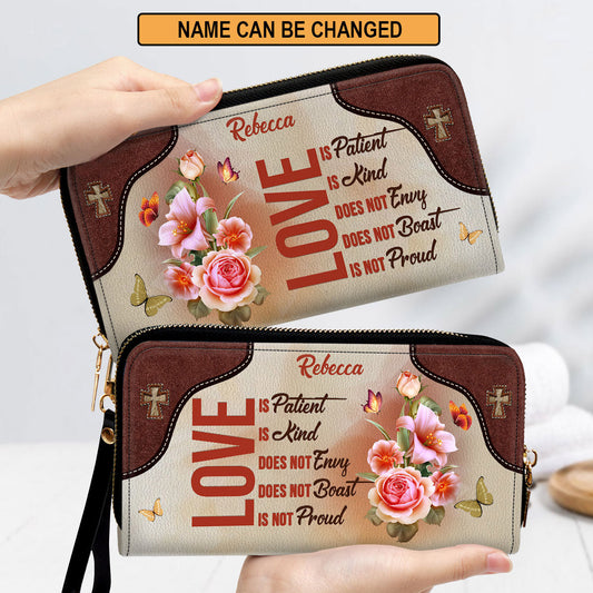 Love Does Not Envy Clutch Purse For Women - Personalized Name - Christian Gifts For Women