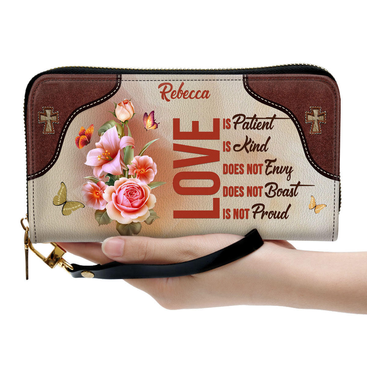 Love Does Not Envy Clutch Purse For Women - Personalized Name - Christian Gifts For Women