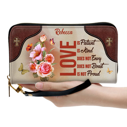 Love Does Not Envy Clutch Purse For Women - Personalized Name - Christian Gifts For Women