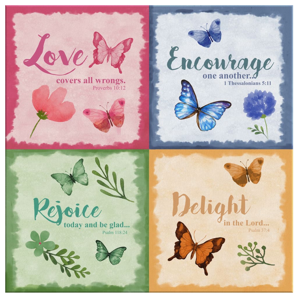 Love Encourage Rejoice Delight Butterfly Canvas Wall Art - Bible Verse Wall Art - Christian Decor